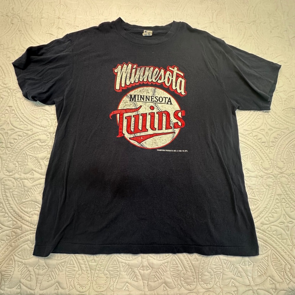Vintage 1987 Minnesota Twins Champion T-Shirt XL Navy Blue MLB Baseball USA Made